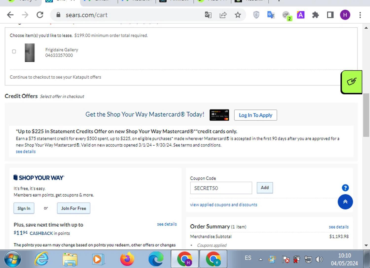 How to apply Sears coupon code