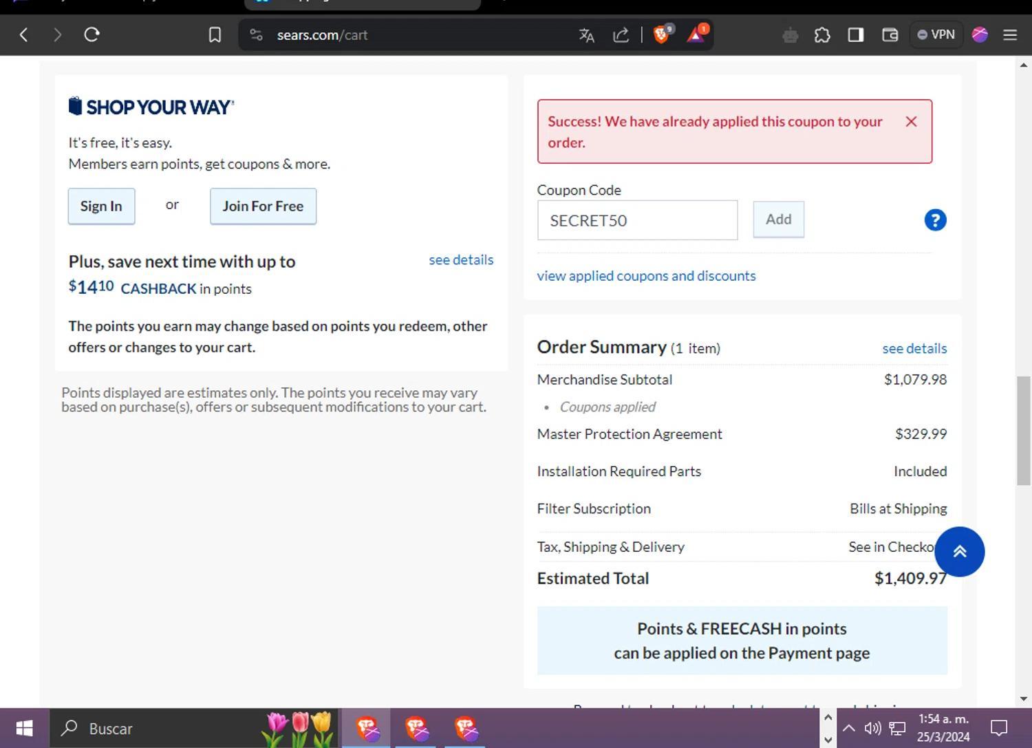 How to apply Sears coupon code